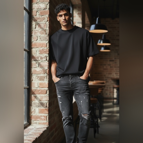 Men's Purple Brand P001 Black Overspray Low-Rise Skinny Jeans